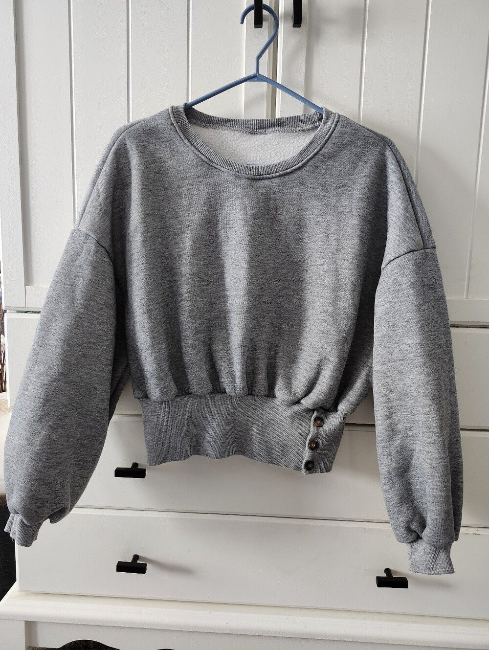 Gray Crop fleece Sweatshirt with Button Detail - Women Tops Sz M